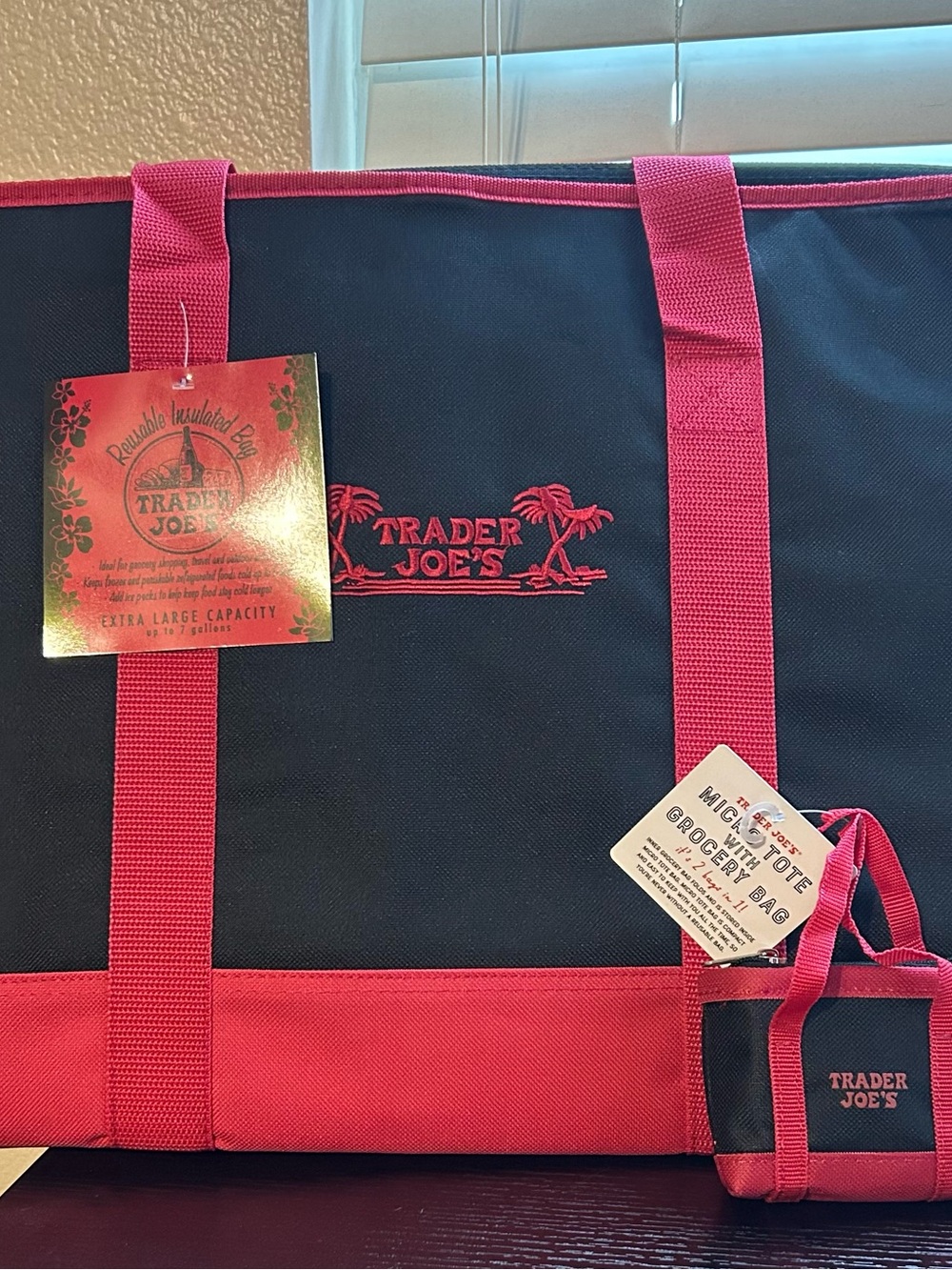 Trader Joe's Large Reusable Tote Bag - Black & Red